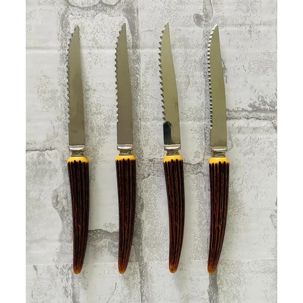 Regent Sheffield England Vintage Steak Knives Set of 4 Faux Antler Bakelite